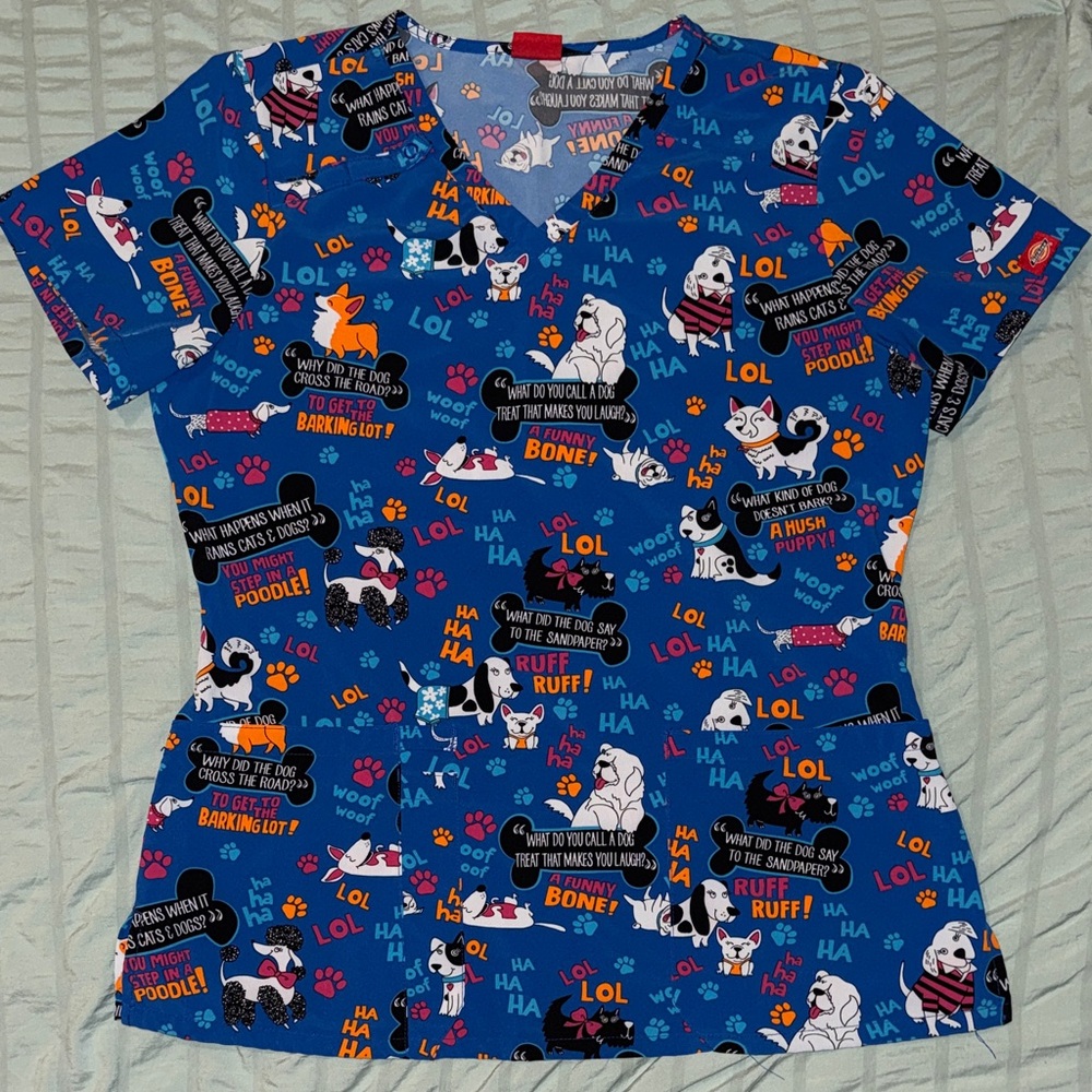 Dickies Silly Dog Print Scrub Top